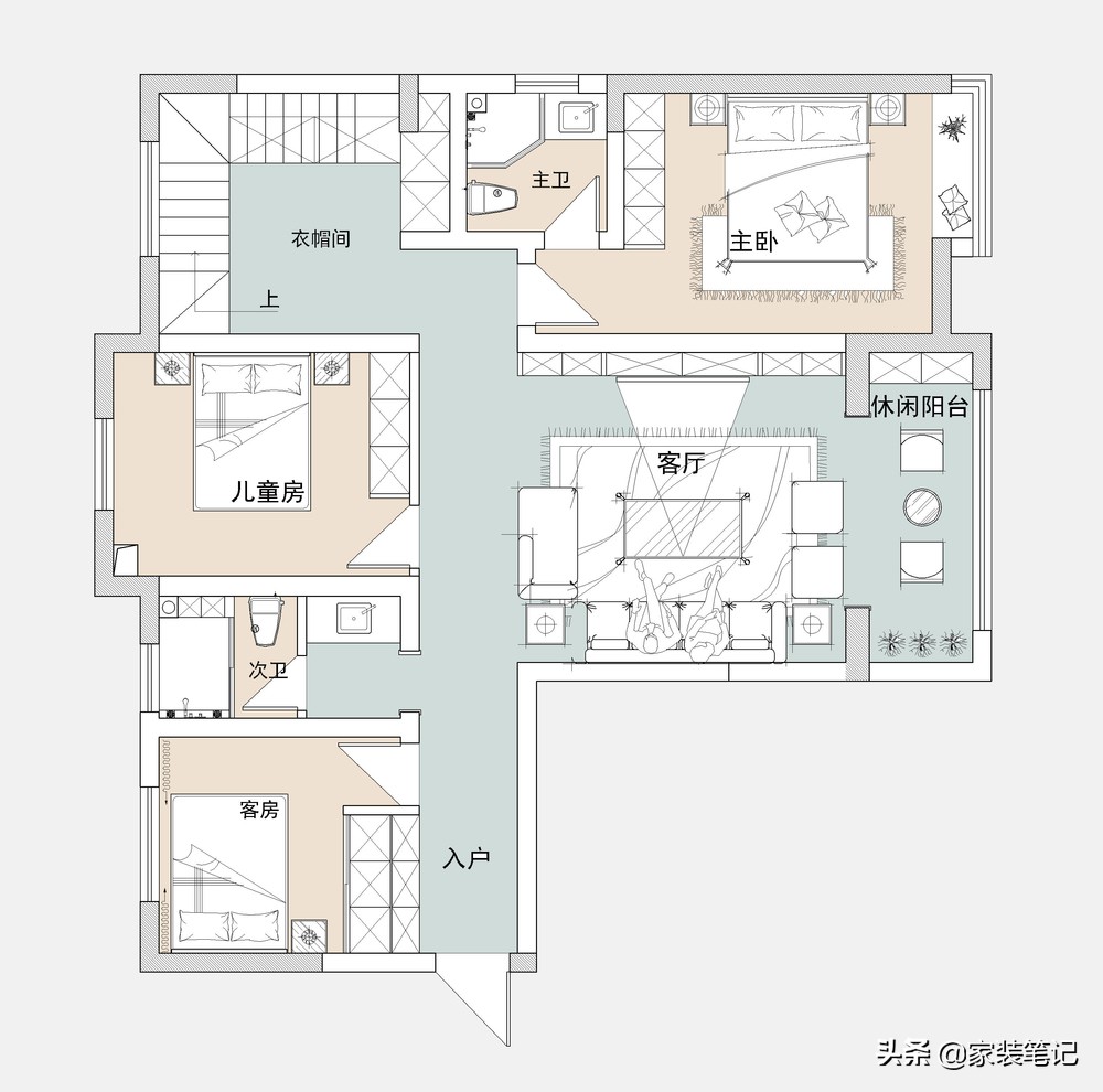 郑州夫妻的二层复式楼，把餐厨空间做到二楼，很实用，而且还敞亮