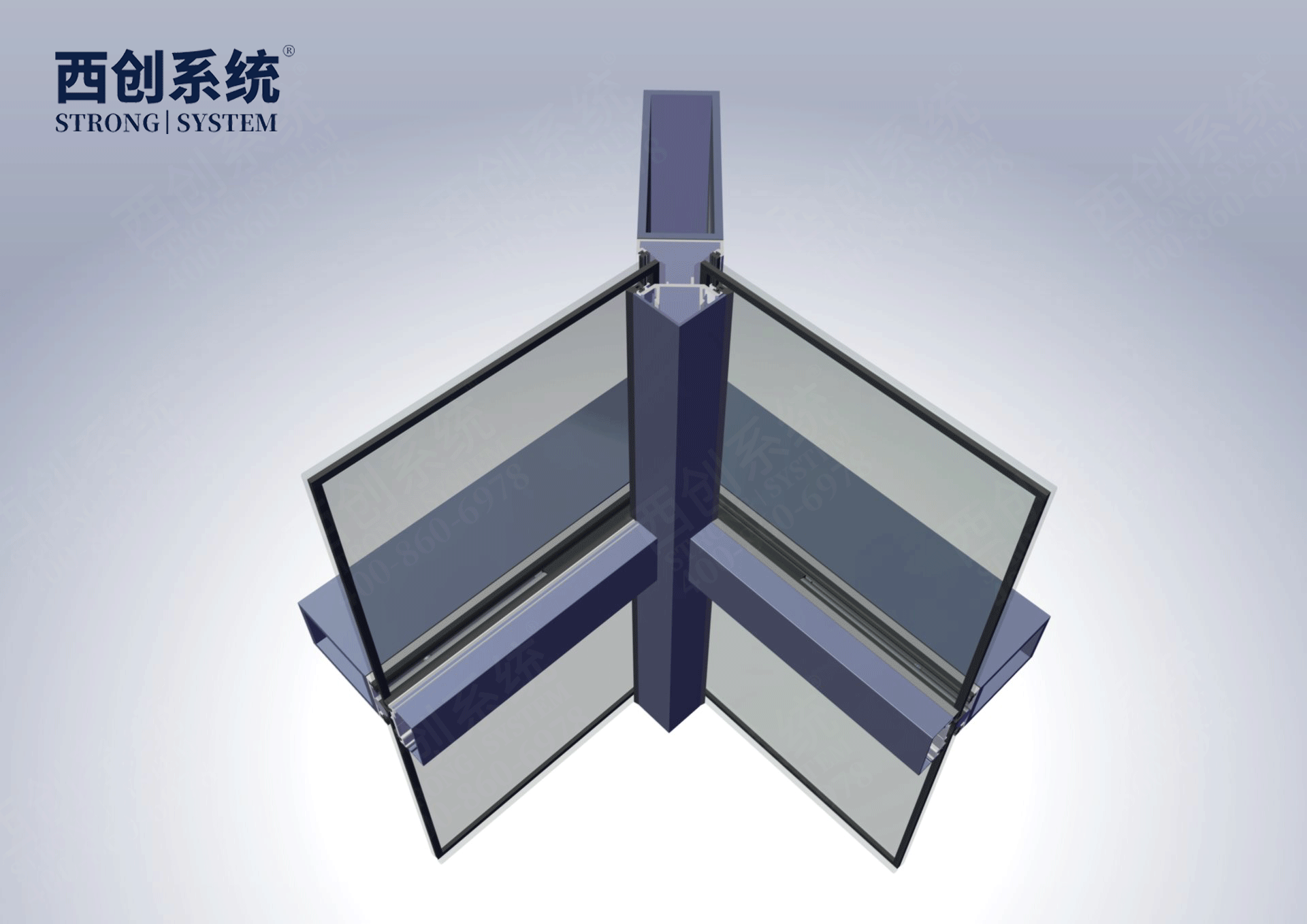 多截面精制钢幕墙型材90度阴角转接方法-西创系统(图5)