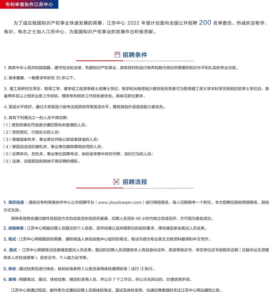 补充报名！2022年专利审查协作中心招聘1500位审查员