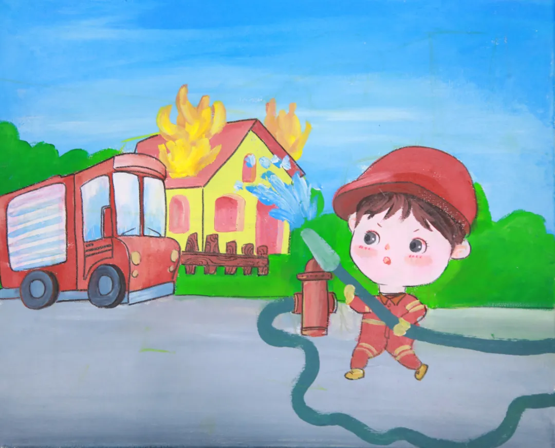 画消防员救火绘画简单图片