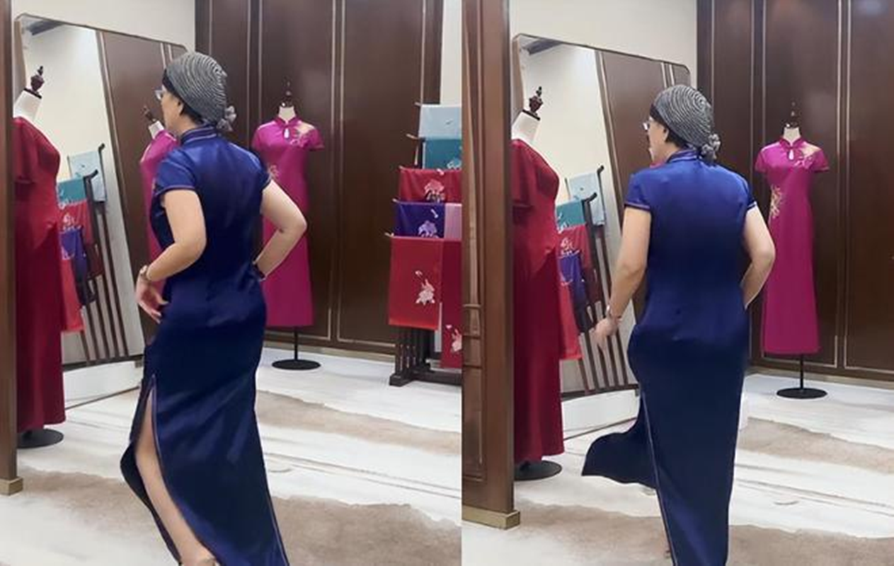 苑琼丹罕见露面，定制紫荆花贵妇旗袍，与老公两地分隔已1年