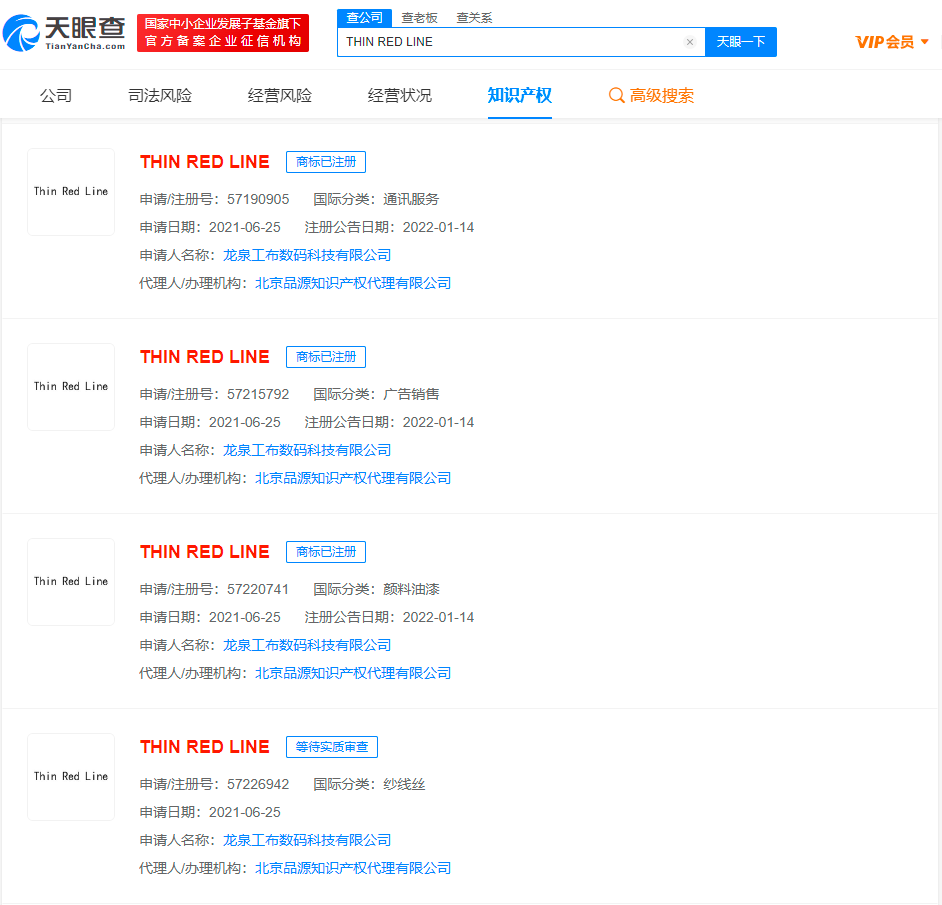 罗永浩官宣新创业公司Thin Red Line!罗永浩关联公司持有多个细红线商标
