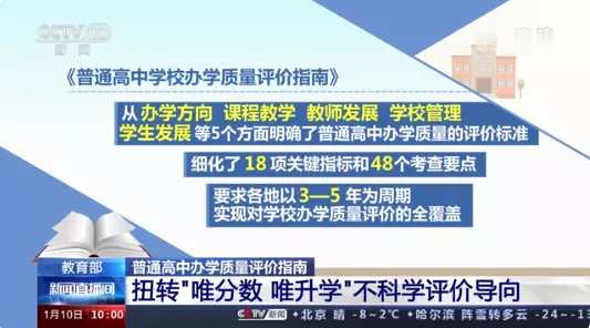 教育部出台普通高中办学质量评价标准，克服“唯分数唯升学”评价