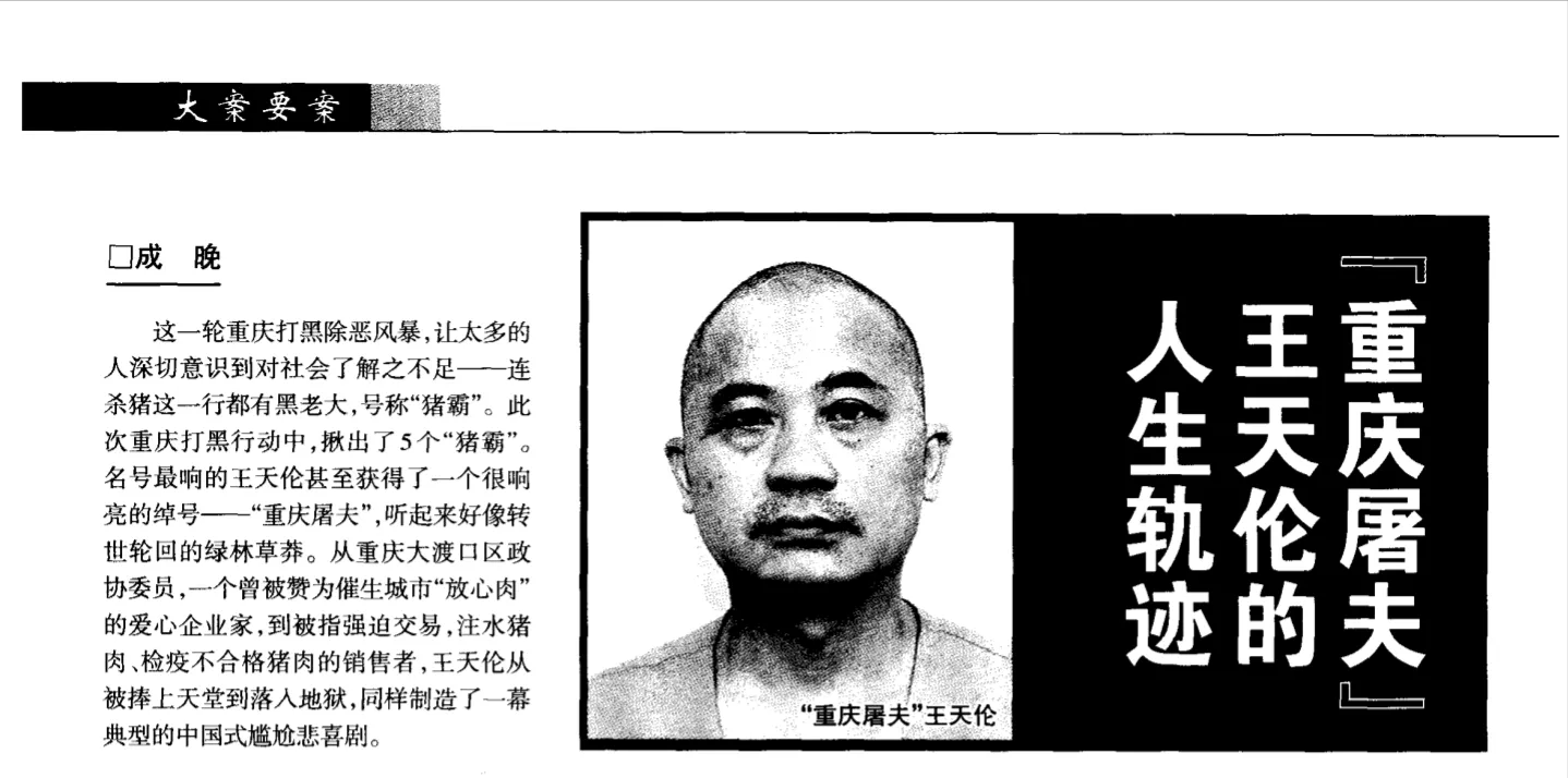 2009年，控制重庆生猪市场多年的“猪霸”王天伦，落入法网