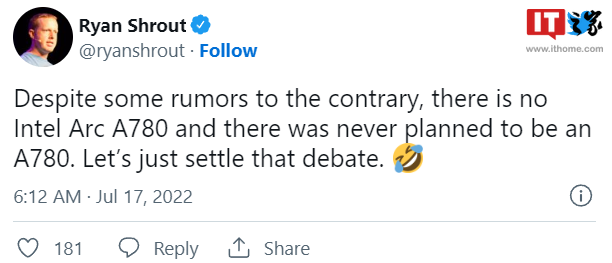 赶超 RTX 3080 无望，英特尔官方否认存在锐炫 A780 桌面独显