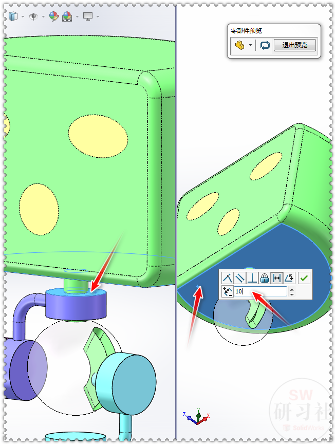 SolidWorks机器人俯仰机构，装配与运动过程