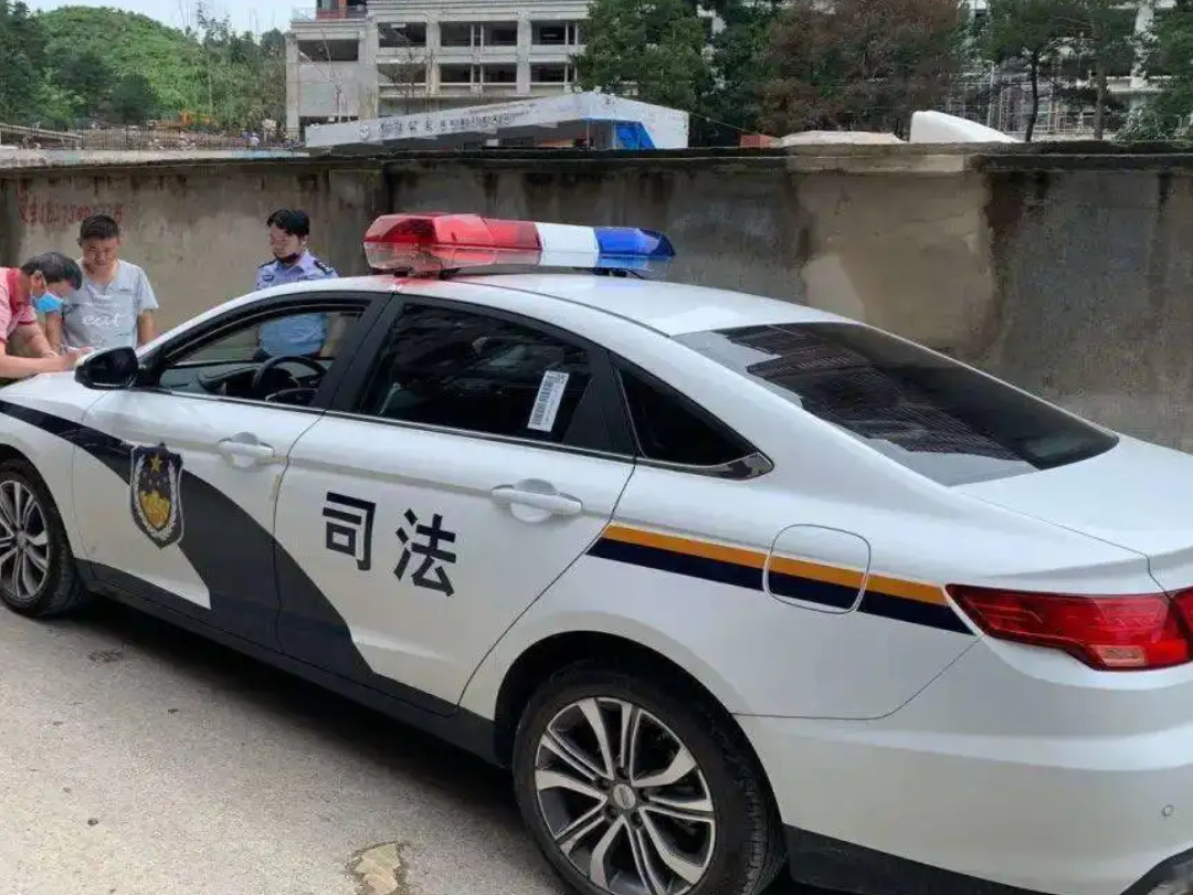 不同的警种,车徽是不一样的;车尾侧面印有警车的编号;车牌颜色通常为