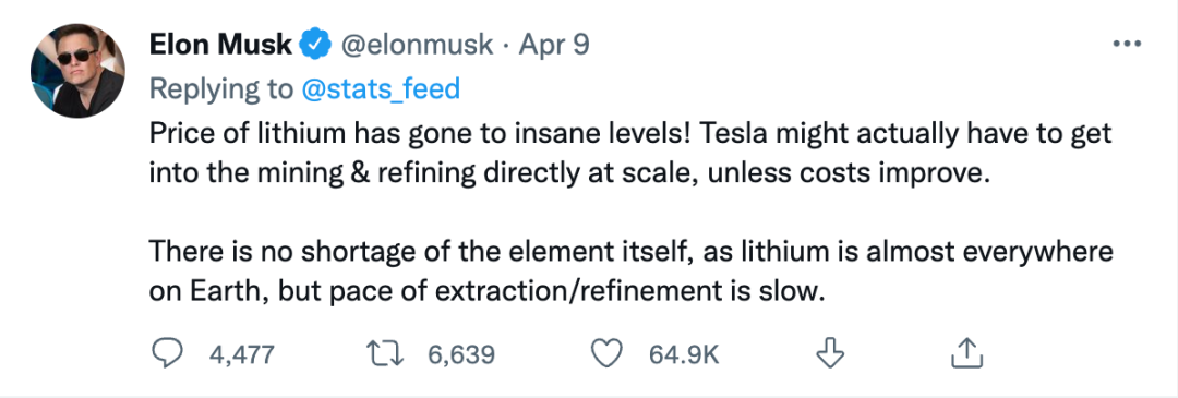 马斯克被迫亲自下场挖矿：锂价2年疯涨超11倍
