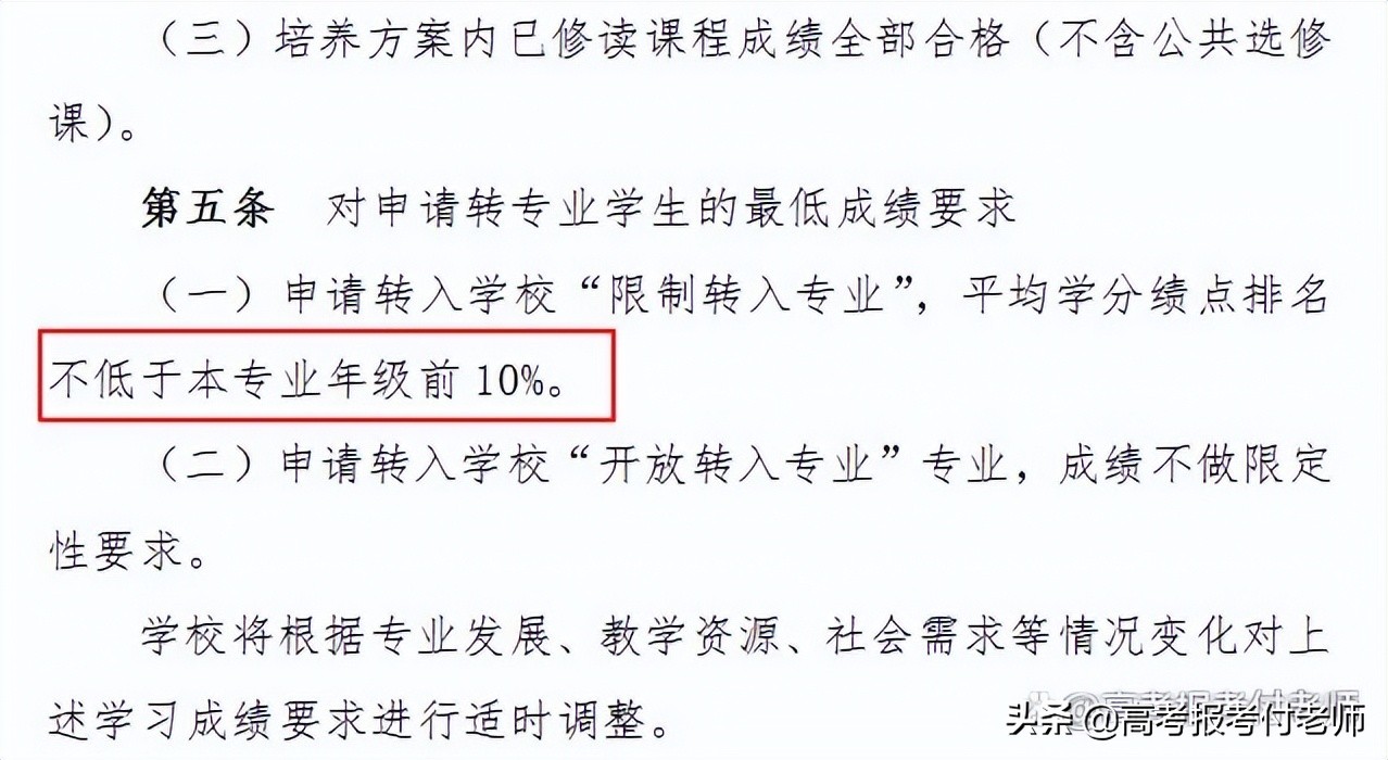 2022年部分院校转专业要求或不得申请转专业要求以及其他限定要求