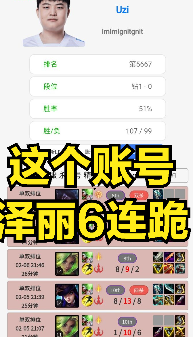 但很难直接首发(Uzi新英雄排位战绩引发热议：学不会泽丽，Uzi很难成为BLG首发AD)