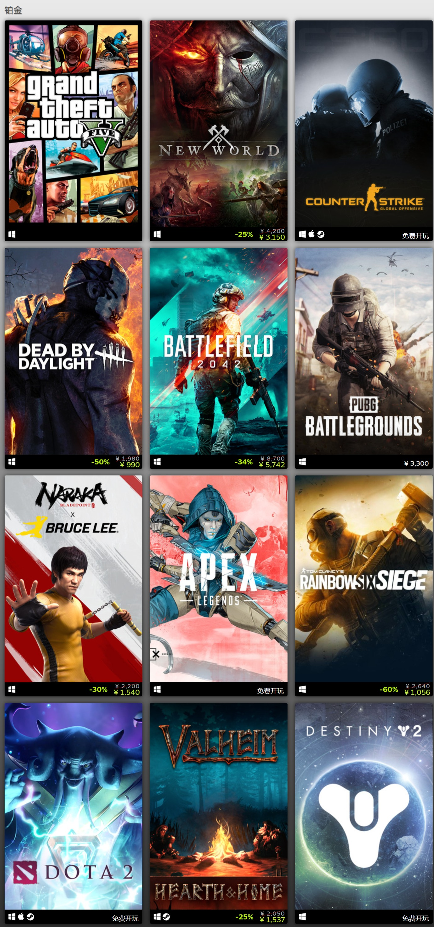 2021年Steam最畅销游戏榜单公布：《GTA5》《Dota2》位列铂金席位