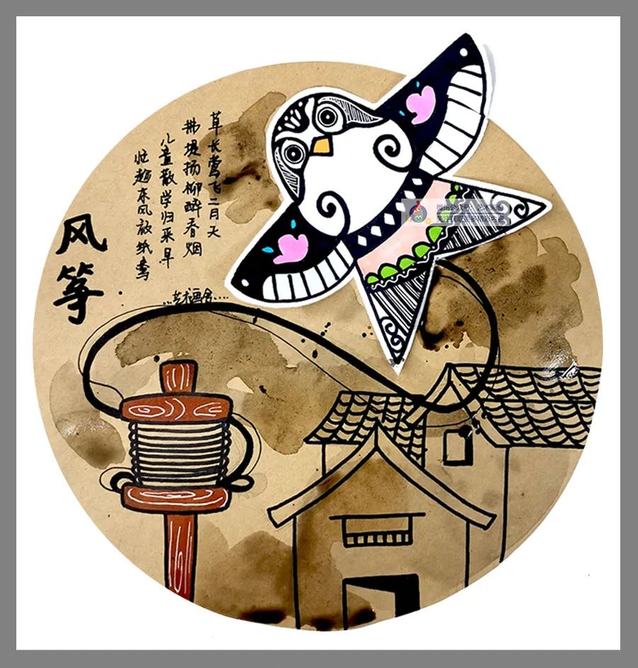 儿童画教程 | 线描画--儿童散学归来早,忙趁东风放纸鸢