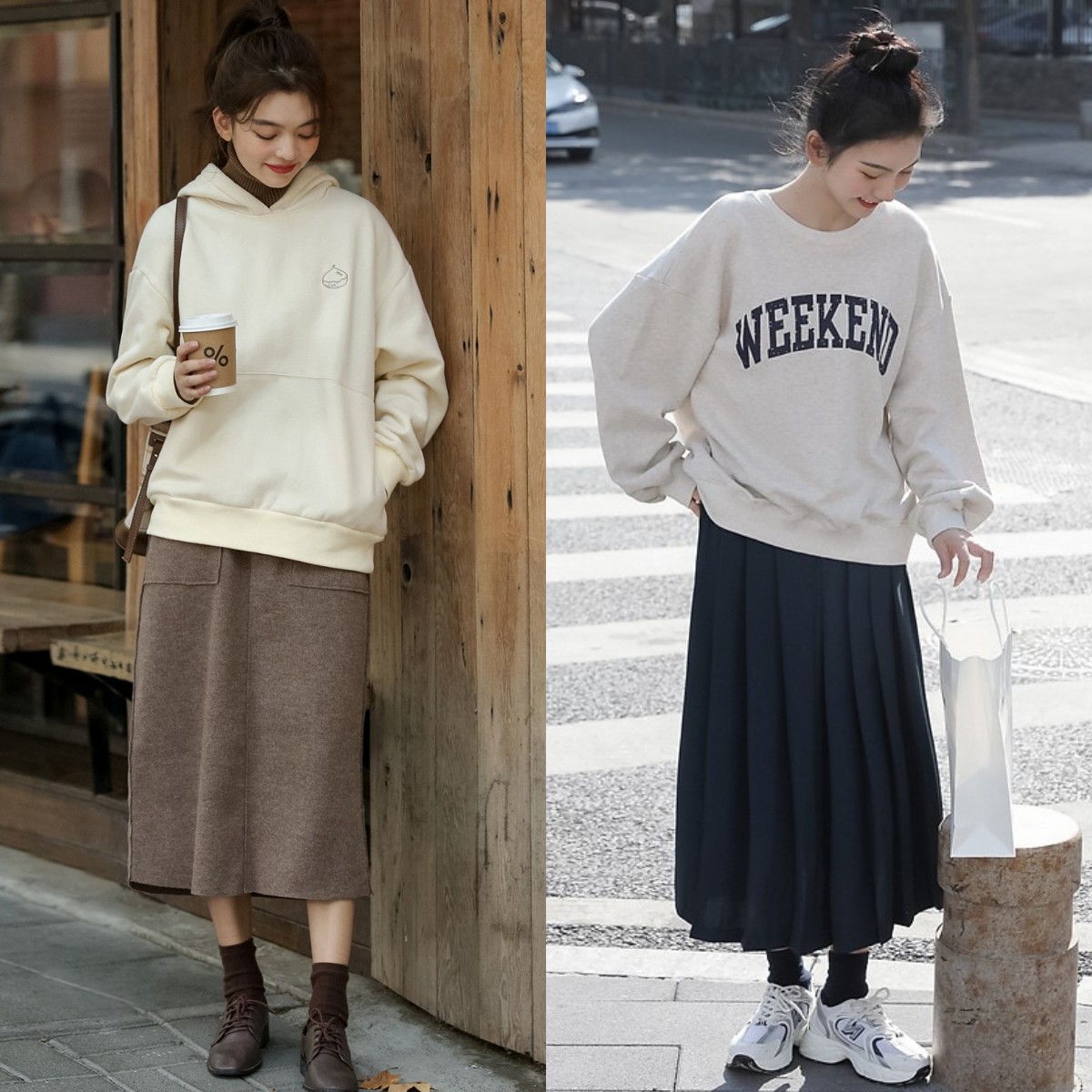 今年春天"卫衣 半身裙"又火了,学潮人这样穿,简单舒适才最美