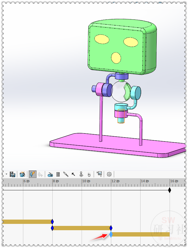 SolidWorks机器人俯仰机构，装配与运动过程