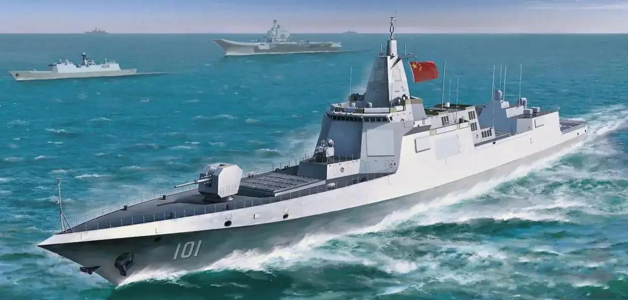 美国航空母舰与东海相邻北上，055大驱4艘同时出海。辽宁号在同一框框里照在镜子里。