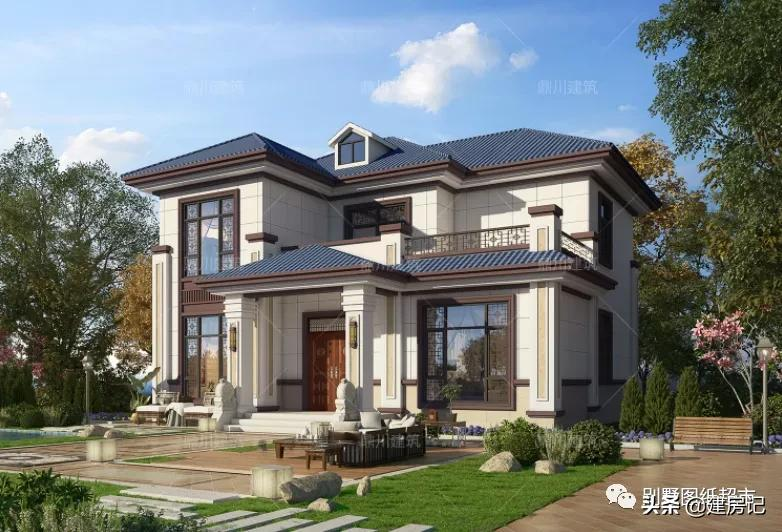15款新中式二层别墅,造型美观布局实用,湖北农村生活美滋滋
