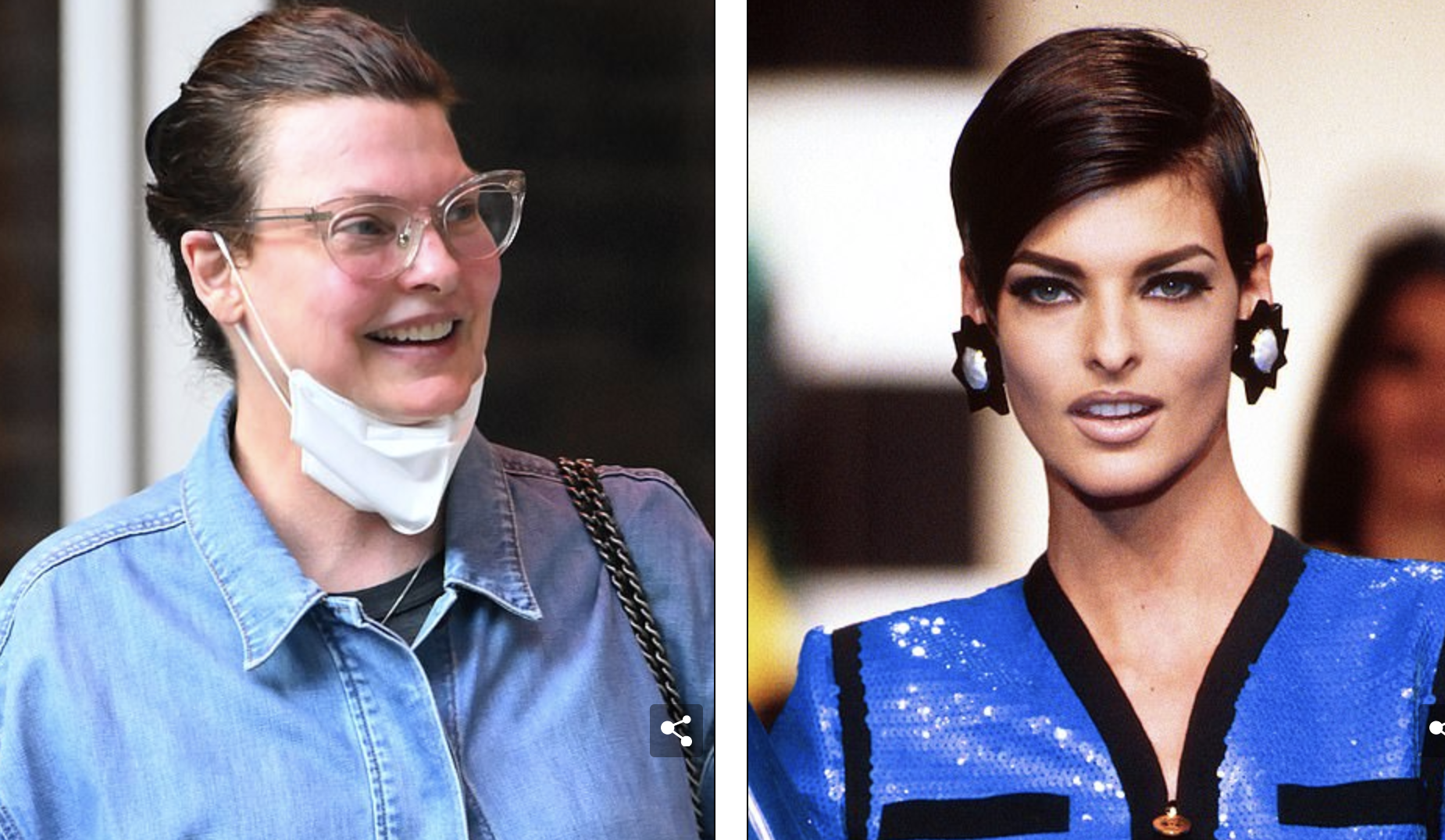 传奇超模琳达罕见出街！因整容失败而毁容，穿牛仔服亮相成了大妈