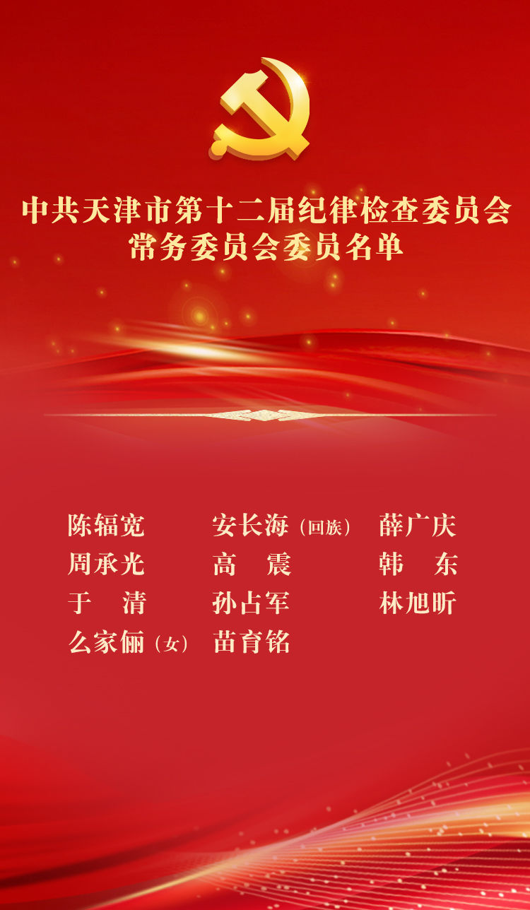 新一届天津市纪委书记、副书记、记副常委名单