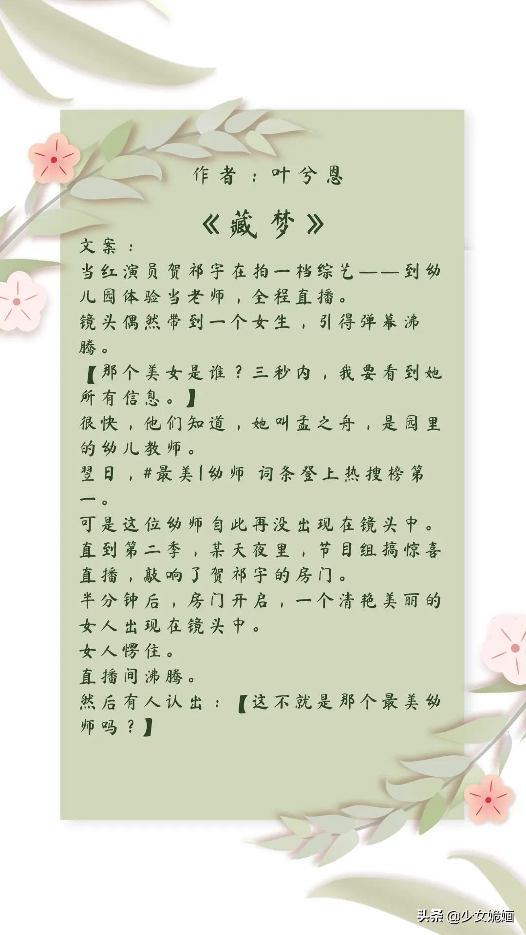 现言推荐！5本幽默轻松小甜文：藏梦~娱乐圈隐恋~予以热忱