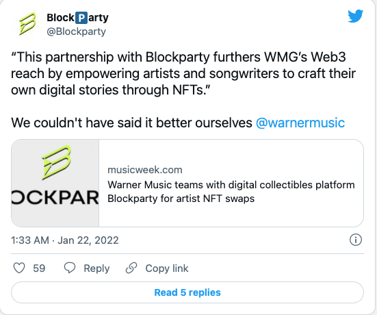 独家问答：Blockparty是如何让华纳音乐艺术家创造NFT的？