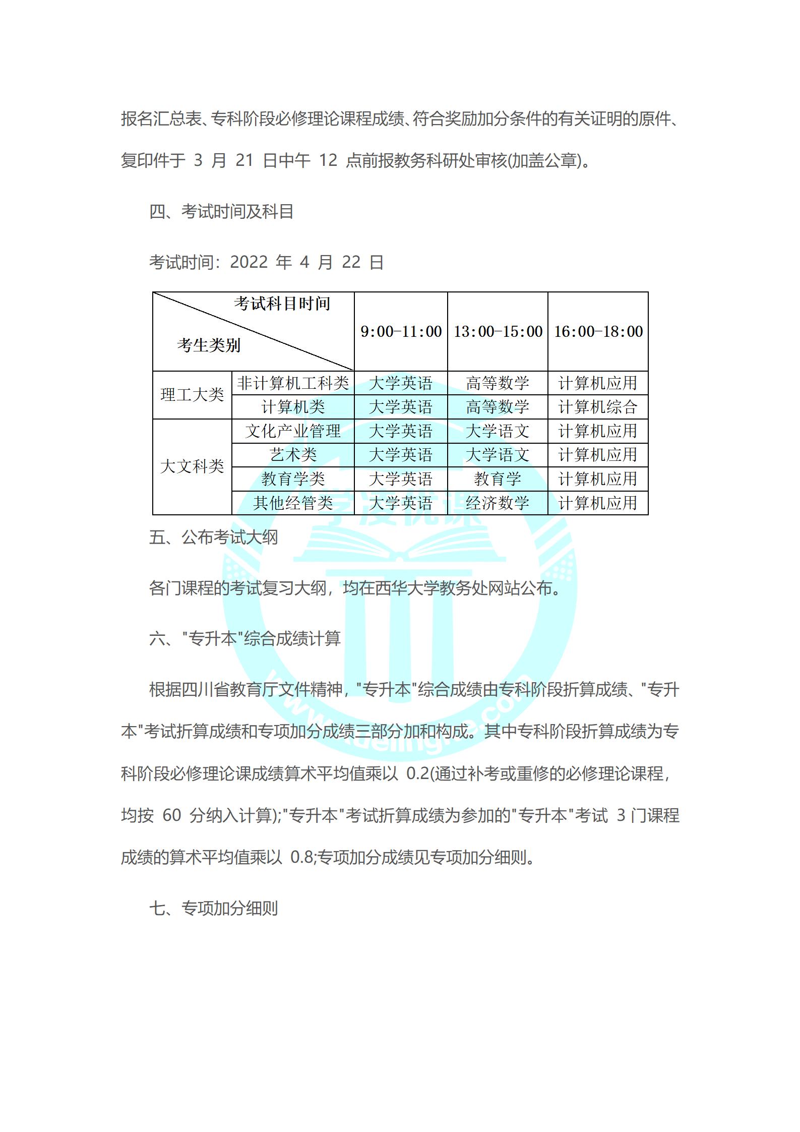 西华大学与成都工业职业技术学院2022年“专升本”工作实施方案