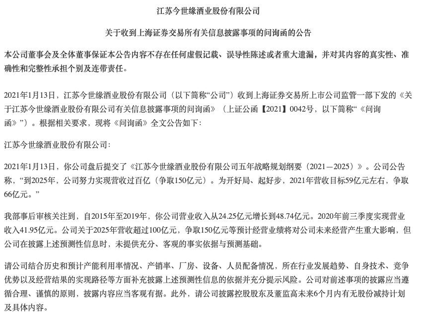 今世缘信披违规收警示函，业绩未达标且全国化进程受阻