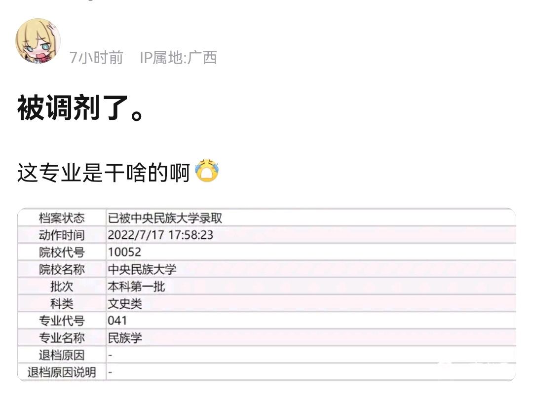 已被“985”大学录取，被调剂到了“民族学”，这个专业怎么样？