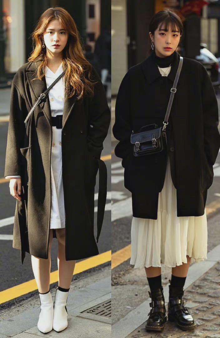 韩国女人真的很喜欢穿黑色，简单的黑色外套，都搭配得这么时髦