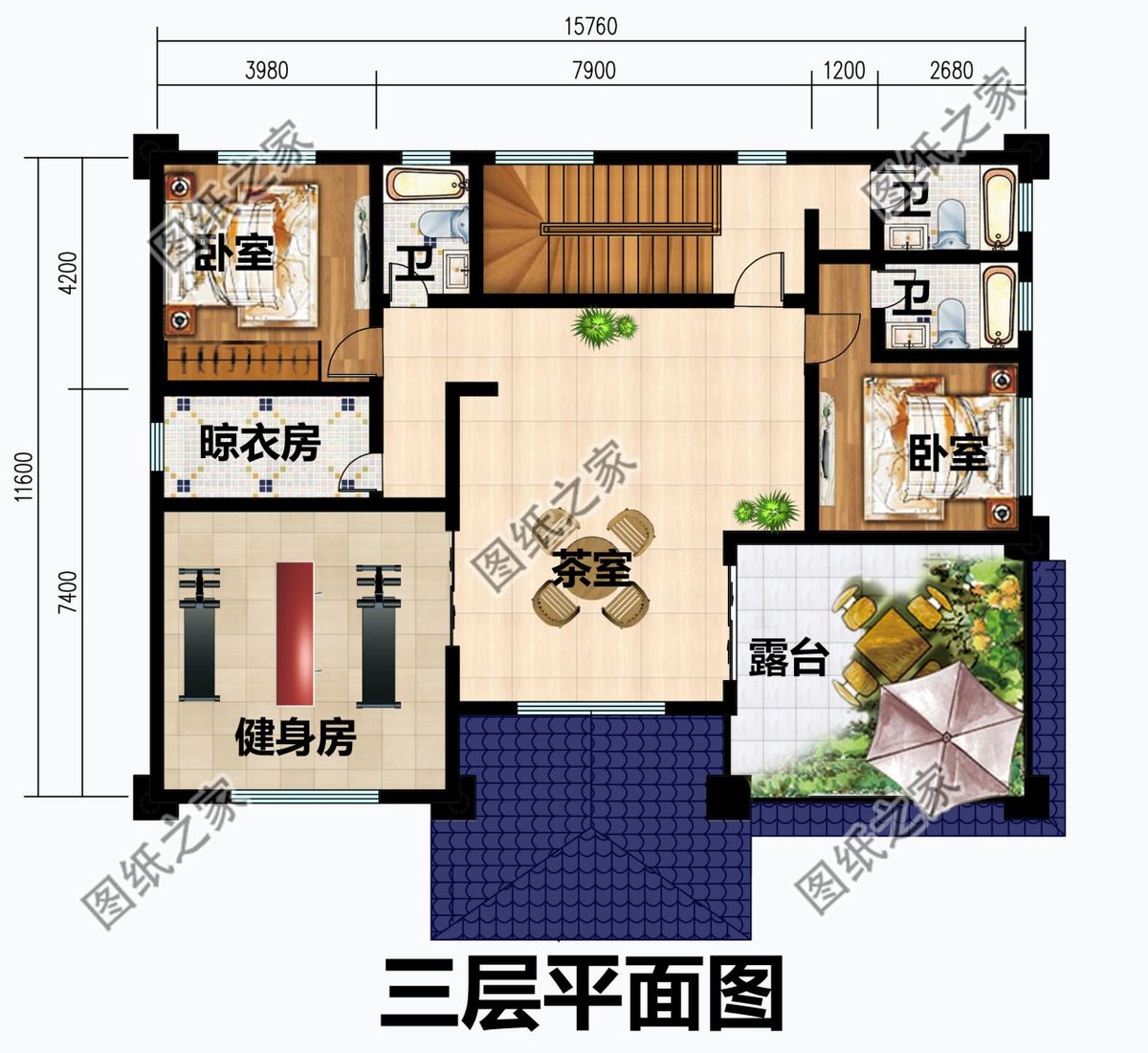农村三层欧式别墅，白色墙体与蓝灰色坡屋顶搭配和谐，增添浪漫感