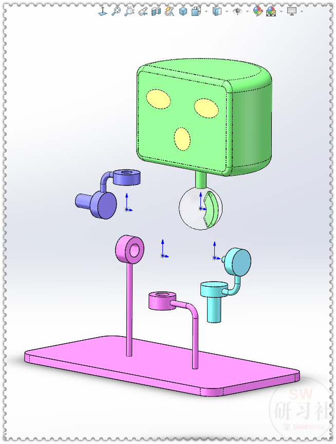 SolidWorks机器人俯仰机构，装配与运动过程