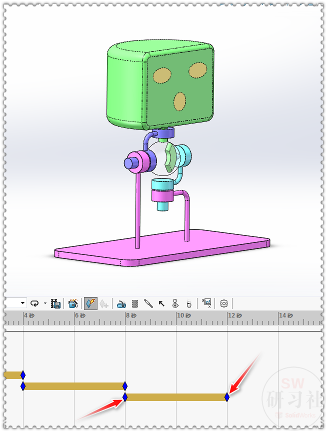 SolidWorks机器人俯仰机构，装配与运动过程