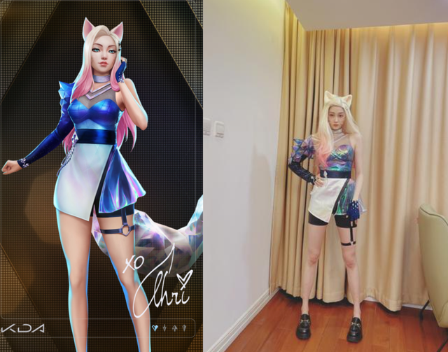 关晓彤cos《英雄联盟》阿狸,金色长发妆容精致,身材太绝了