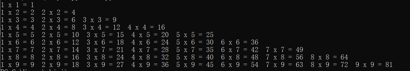 python两种方法求九九乘法表
