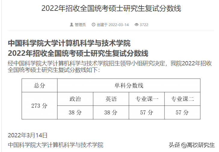 中国科学院大学考研难度（国科大计算机复试线仅国家线）