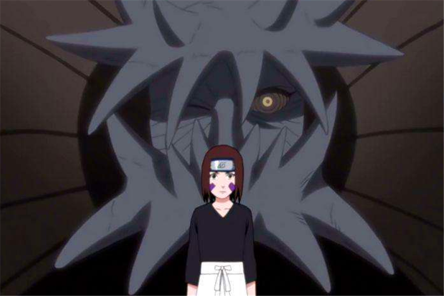 三尾矶抚:野原琳,枸橘矢仓全身布满蓝色查克拉火焰和黑色纹理的猫妖