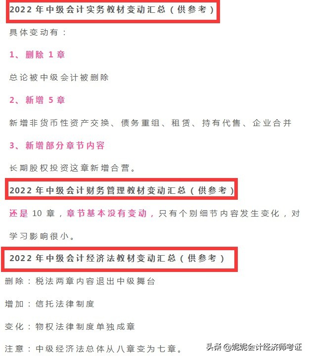 变化不小！2022年中级会计考试大纲已出！附3科新教材变动整理