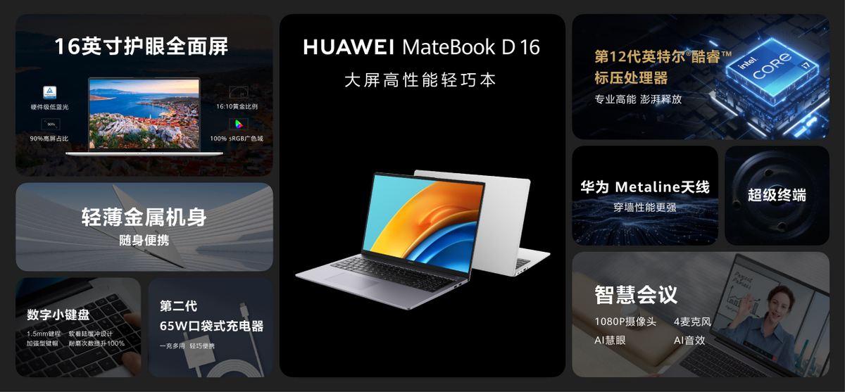 华为Metaline天线亮相华为笔记本 华为MateBook D 16新品发布