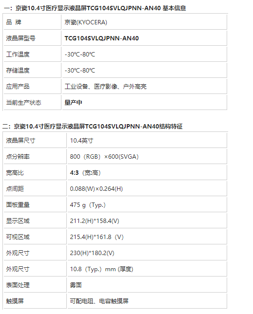 京瓷10.4寸工業屏TCG104SVLQJPNN-AN40-10.4寸日系屏
