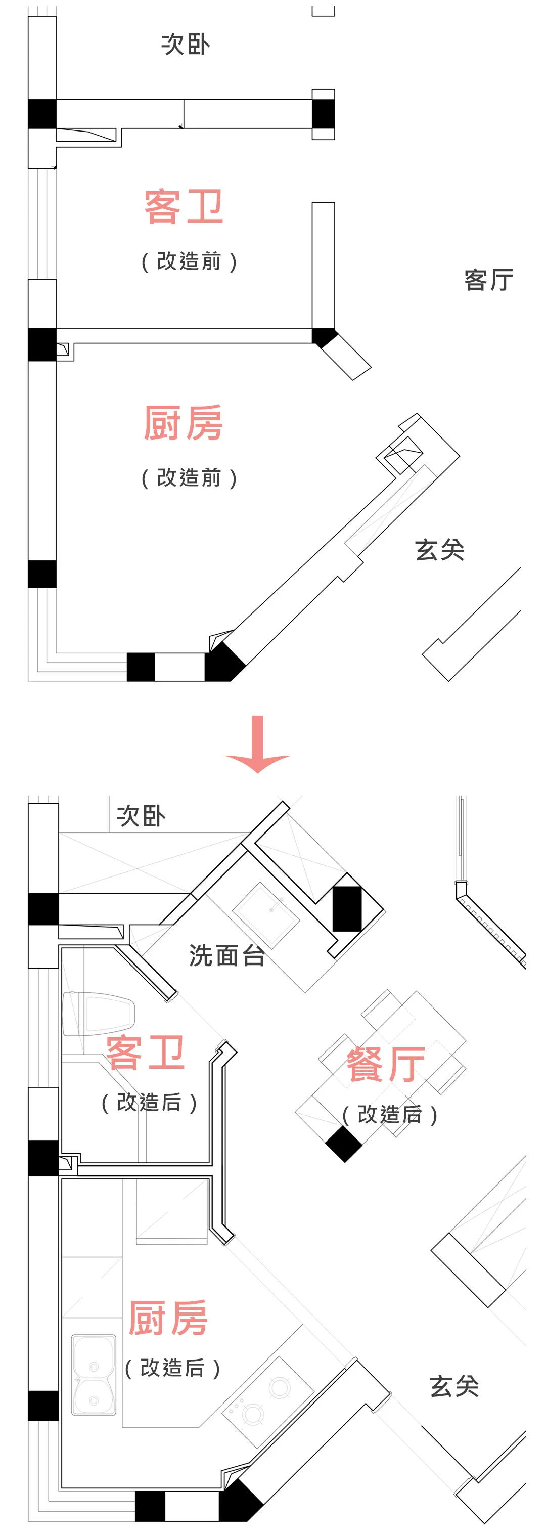 上海80㎡歪斜户型,神奇改造挤出书房、餐厅!简直改造教科书