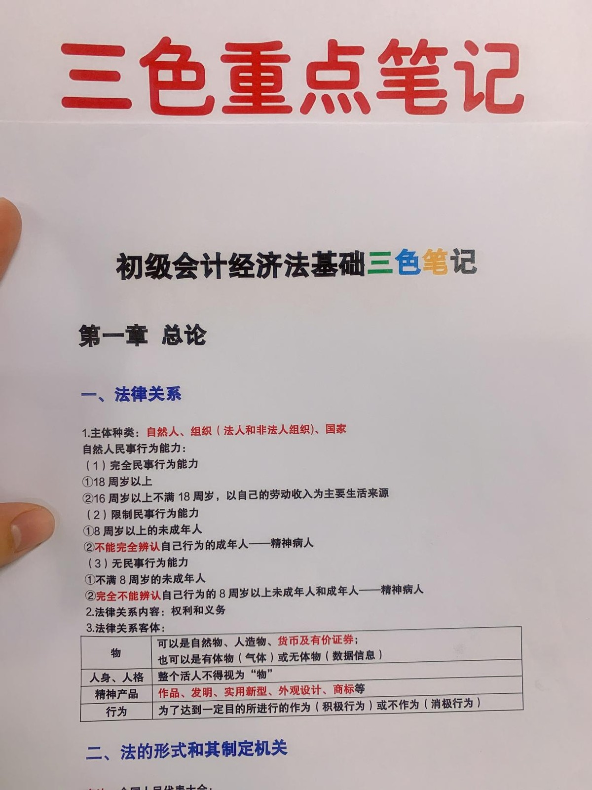 我！初级会计两科98、97考过！有这份三色笔记，不用再啃书