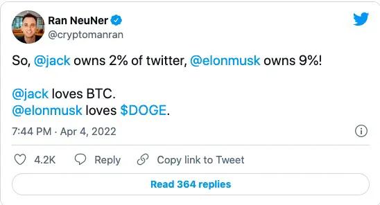 Elon Musk 的 Twitter 投资使狗狗币上涨了 150%