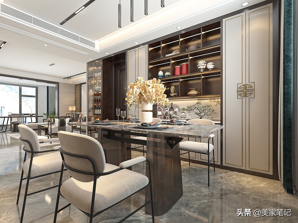 140㎡坚持装新中式，搭配轻奢调，古典与现代结合，高雅又大气