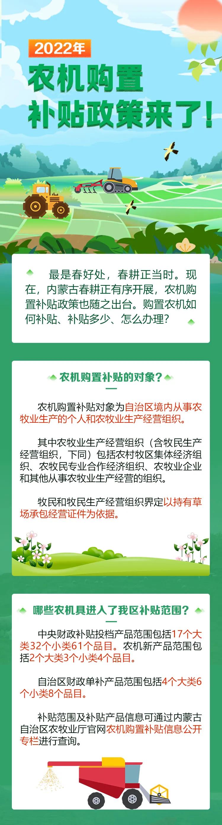 農(nóng)牧民朋友，2022年內(nèi)蒙古自治區(qū)農(nóng)機(jī)購置補(bǔ)貼政策來了！