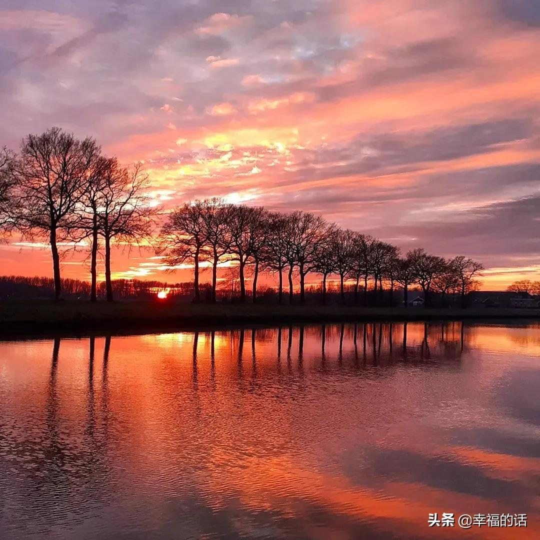 天际霞光入水中，水中天际一时红