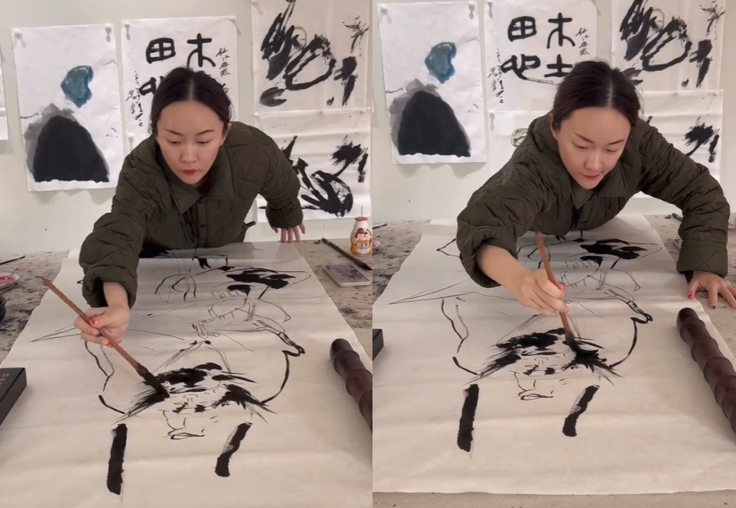 霍思燕穿紧身裤画画！身上一件背心近3万元，杜江一头长发太抢镜