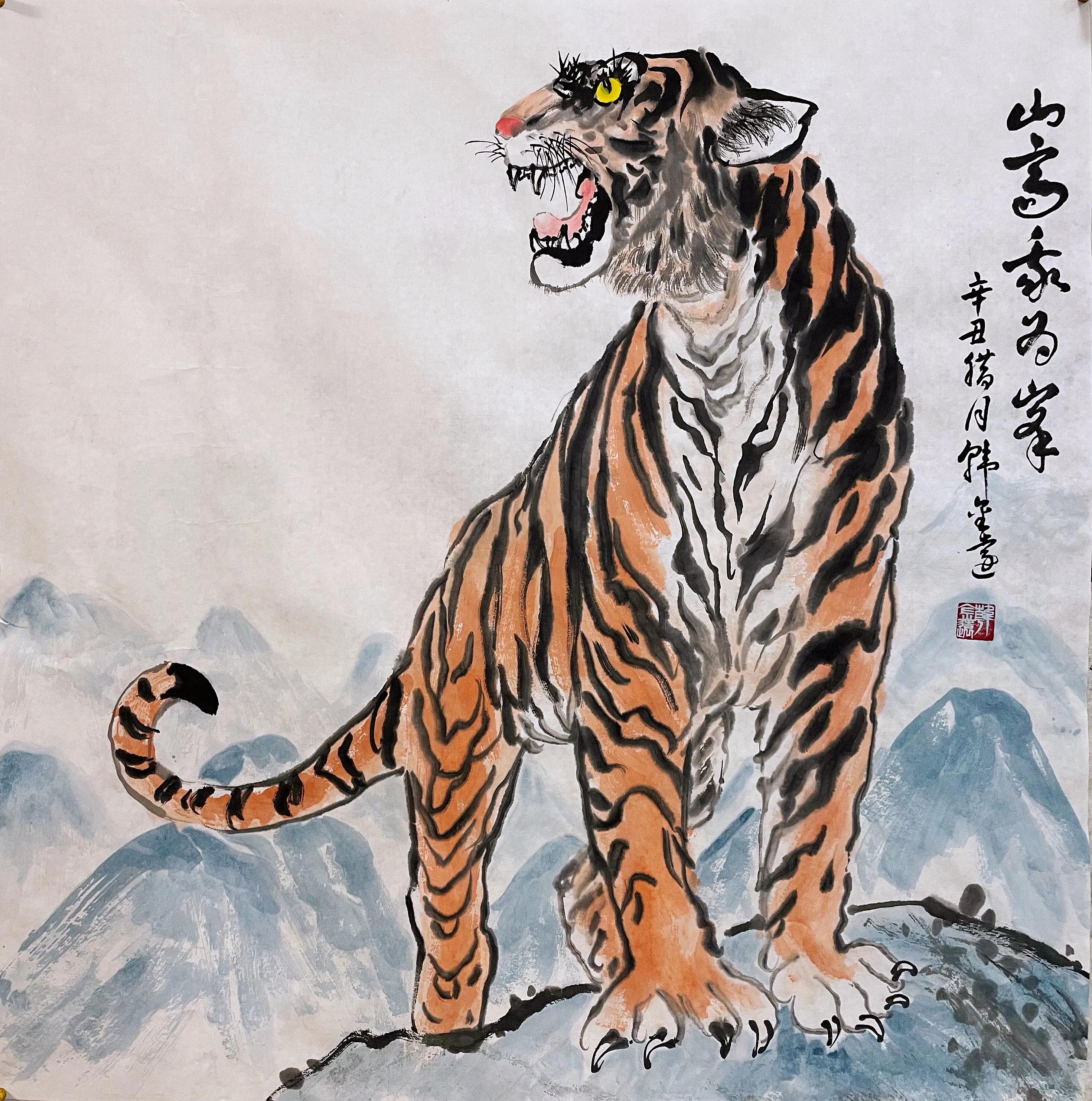 韩金远画12虎迎春贺岁2022年是中国传统的十二生肖文化中的虎年.