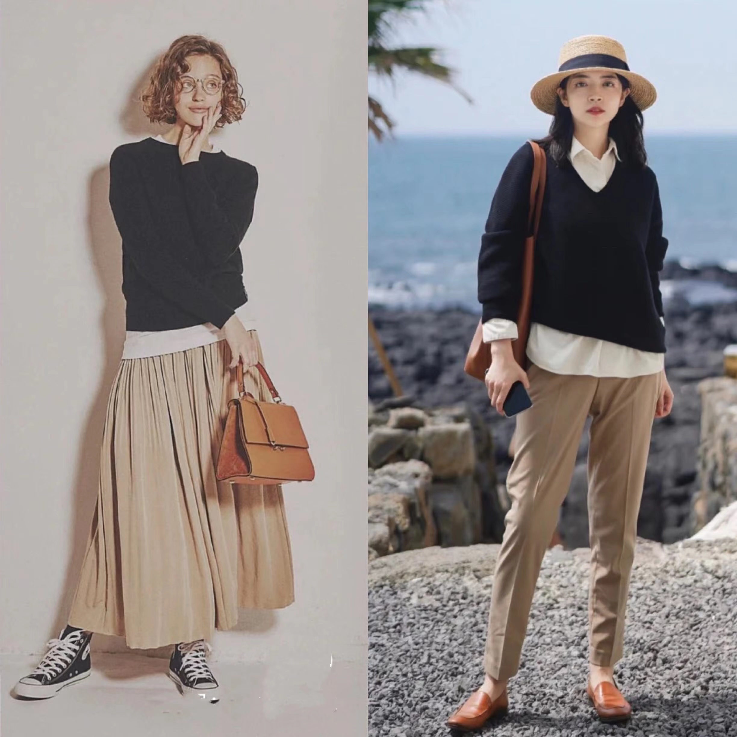 咖啡色打底衫搭配图片(黑) - 赤虎壹号