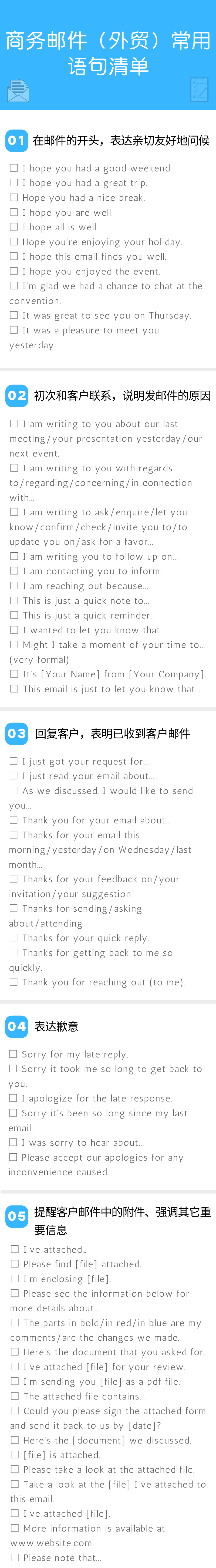 跨境电商术语基本英语词汇(新人必收！外贸商务邮件沟通过程中，那些经常用到的英文语句清单)