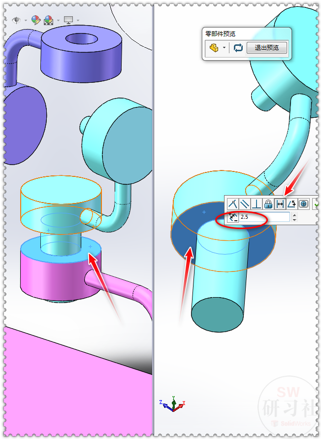 SolidWorks机器人俯仰机构，装配与运动过程