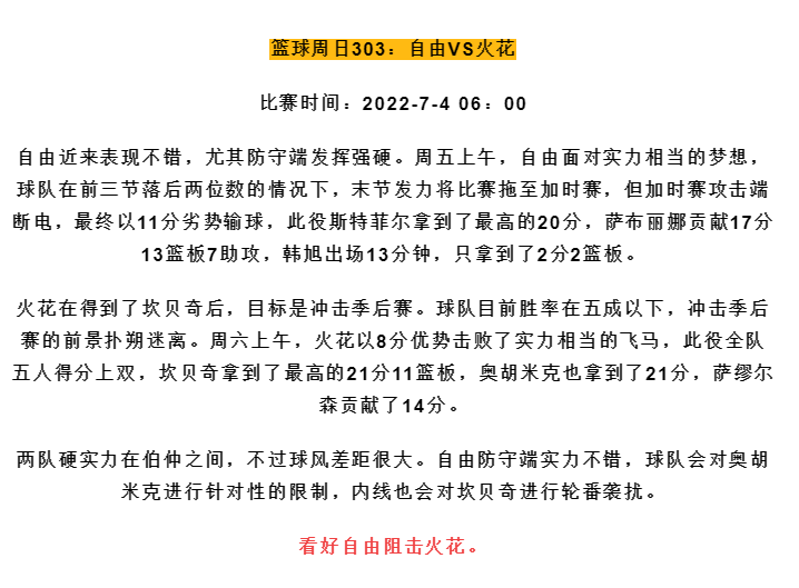 篮球比赛推荐哪里可以看(WNBA 纽约自由VS洛杉矶火花 篮球分析竞猜预测推荐 最新赛事消息)